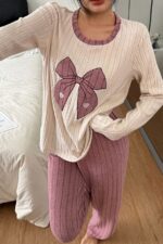 Pink Embroidered Long Sleeve Pajama Set - Image 5