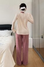 Pink Embroidered Long Sleeve Pajama Set - Image 6