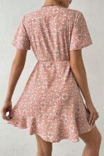 Pink Floral Print Wrap Summer Dress - Image 2