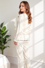 V-Neck Cotton Buttoned Long Pajama Set - Image 5