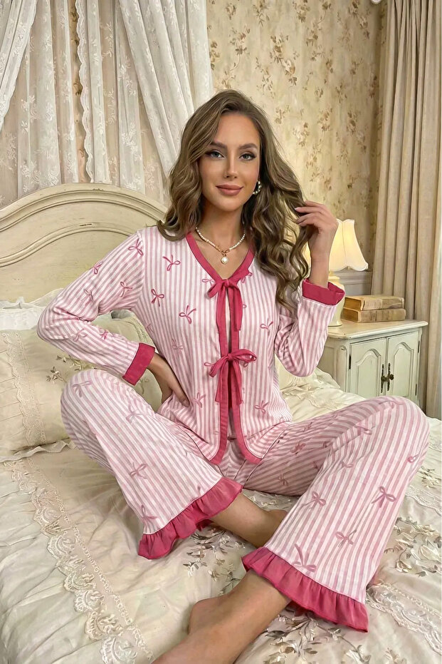 1_org_zoom-617.jpg Transitional Long Sleeve Bow Printed Long Pajama Set - Image 1