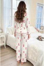 Pink Heart Detailed Ruffled Long Pajama Set - Image 4
