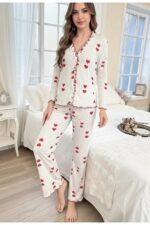 Pink Heart Detailed Ruffled Long Pajama Set - Image 5