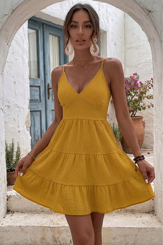 1_org_zoom-65.jpg Mustard Yellow Backless V-Neck Summer Dress - Image 1