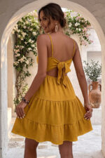 Mustard Yellow Backless V-Neck Summer Dress - Image 2