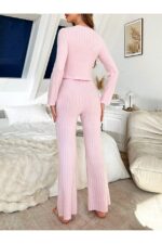 Pink Soft Cotton Long Pajama Set with Bow Detail - Image 6