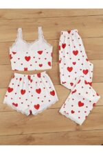 3 Piece Cotton Heart Patterned Pajamas Set - Image 2