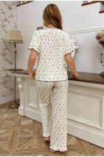 Retro Floral Patterned Bow Detailed Pajama Set - Image 6