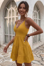 Mustard Yellow Backless V-Neck Summer Dress - Image 5