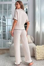 Beige Short Sleeve Buttoned Seasonal Pajama Set - Image 2