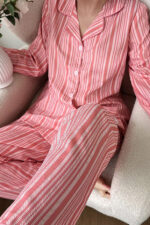 Pink Buttoned Vertical Printed Long-Sleeve Pajama Set