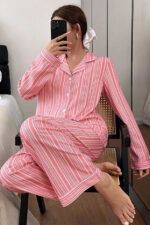 Pink Buttoned Vertical Printed Long-Sleeve Pajama Set - Image 3