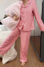 Pink Buttoned Vertical Printed Long-Sleeve Pajama Set - Image 5