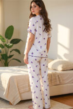 Romantic Cotton Tulip Patterned Lace Detail Summer Pajama Set - Image 5
