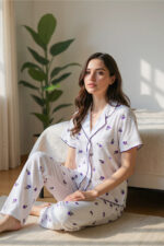 Romantic Cotton Tulip Patterned Lace Detail Summer Pajama Set - Image 7