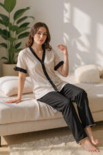 Cotton Buttoned Black Piping Summer Pajama Set - Image 2