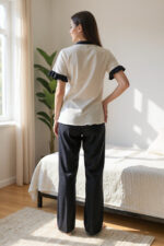 Cotton Buttoned Black Piping Summer Pajama Set - Image 5