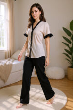 Cotton Buttoned Black Piping Summer Pajama Set - Image 6