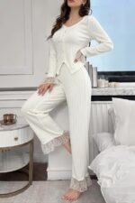 Beige Cotton Soft Lace Detailed Pajama Set - Image 2