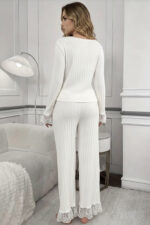 Beige Cotton Soft Lace Detailed Pajama Set - Image 3