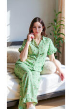 Women's Green Summer Inspired Floral Pajama Set - Image 2