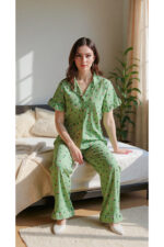 Women's Green Summer Inspired Floral Pajama Set - Image 4