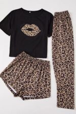 3-Piece Pajama Set with Leopard Printed Pieces of Cotton Pieces Each
