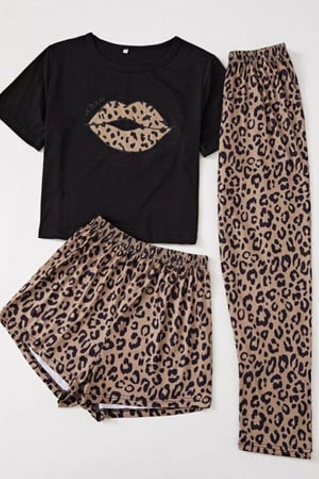 1_org_zoom-769.jpg 3-Piece Pajama Set with Leopard Printed Pieces of Cotton Pieces Each - Image 1