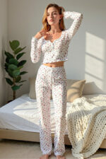 Floral Printed Long Sleeve Cotton - Viscose Pajama Set - Image 3