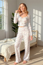 Floral Printed Long Sleeve Cotton - Viscose Pajama Set - Image 5
