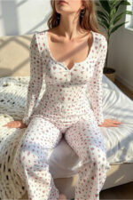 Floral Printed Long Sleeve Cotton - Viscose Pajama Set - Image 6