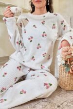 Floral Print Corded Fabric Cotton Long Pajama Set