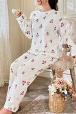 Floral Print Corded Fabric Cotton Long Pajama Set - Image 2