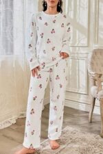Floral Print Corded Fabric Cotton Long Pajama Set - Image 4