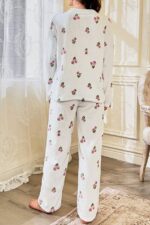 Floral Print Corded Fabric Cotton Long Pajama Set - Image 5