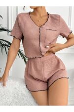 Dusty Rose Cotton Special Knitted Fabric Pajamas Set