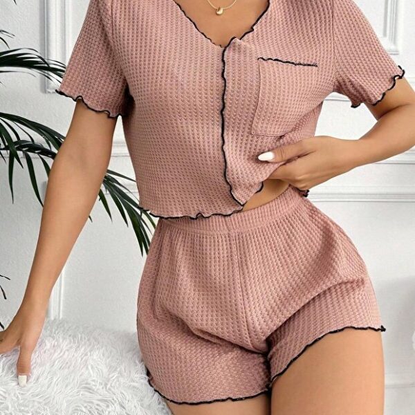 Dusty Rose Cotton Special Knitted Fabric Pajamas Set