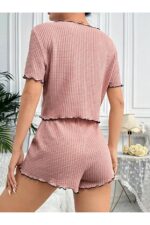 Dusty Rose Cotton Special Knitted Fabric Pajamas Set - Image 6