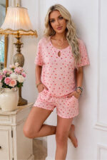 White Short Sleeve Heart Patterned Shorts Pajama Set - Image 4