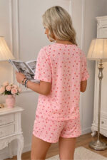 White Short Sleeve Heart Patterned Shorts Pajama Set - Image 6