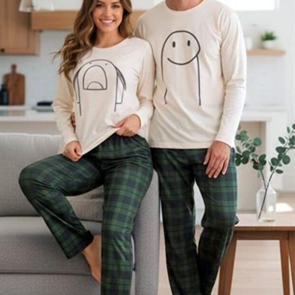 Men's Green Plaid Printed Cute Couple Pajama Set