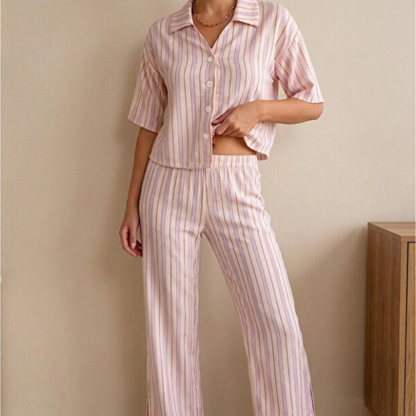 Viscose Striped Short Sleeve Pajama Set