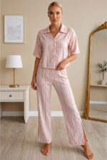 Viscose Striped Short Sleeve Pajama Set - Image 2