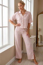 Viscose Striped Short Sleeve Pajama Set - Image 3