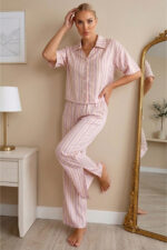 Viscose Striped Short Sleeve Pajama Set - Image 4