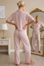 Viscose Striped Short Sleeve Pajama Set - Image 5