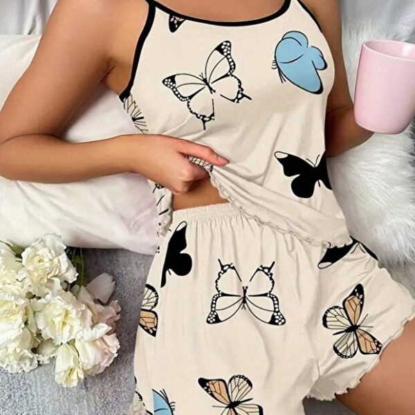 2 Piece Butterfly Printed Pajama Set with Shorts