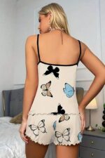 2 Piece Butterfly Printed Pajama Set with Shorts - Image 5