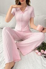 Pink Cotton Bow Detailed Seasonal Pajama Set