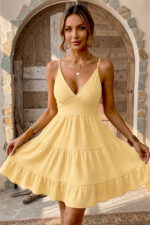 Bürümcük Yellow Backless V-Neck Women's Dress